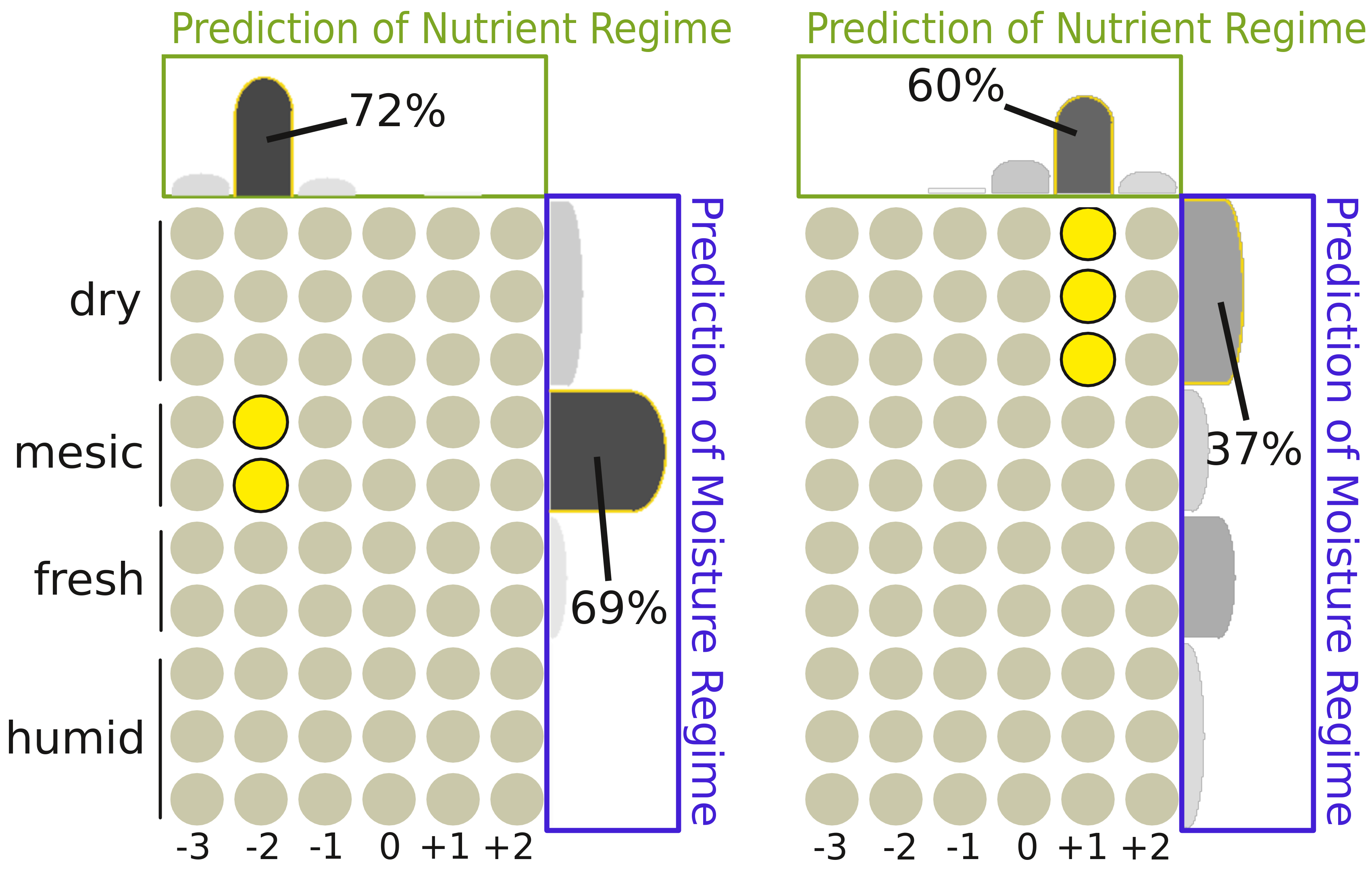 Automatic prediction of nutrient and moisture regimes are displayed on the ecogram
